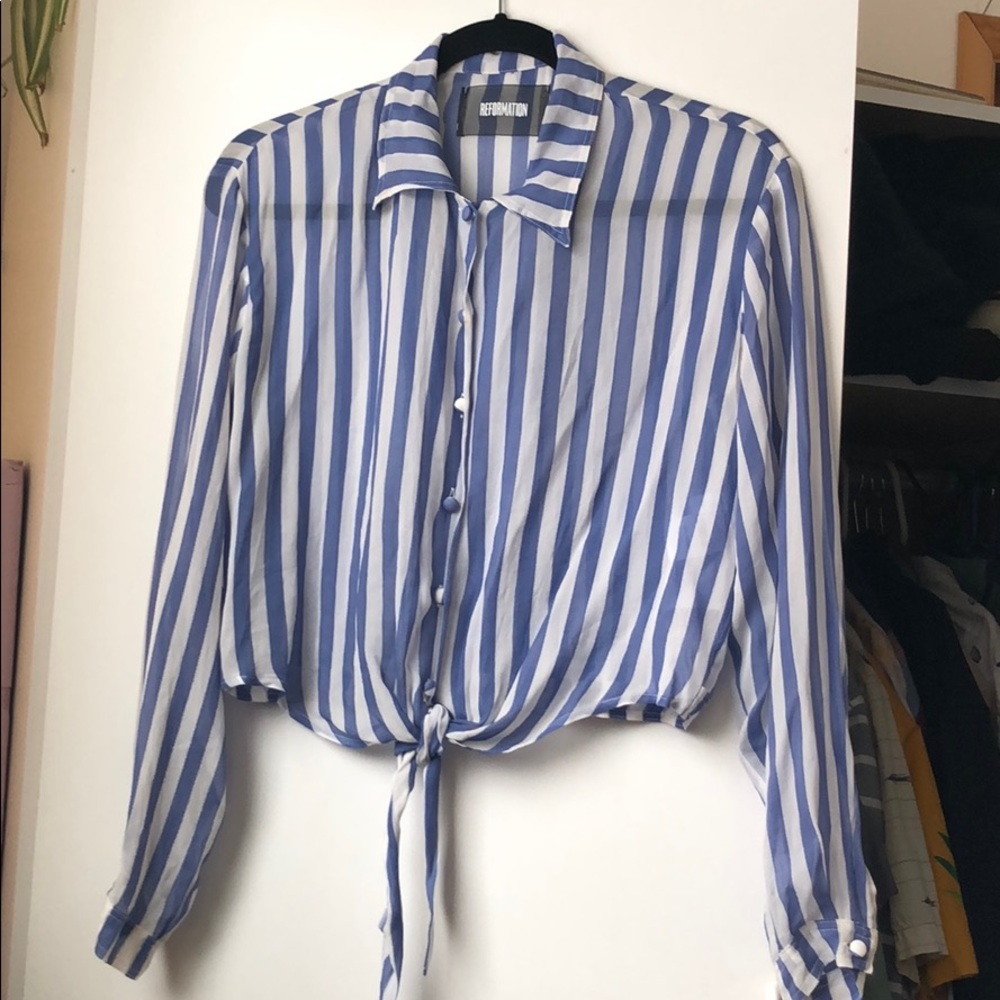 Cropped stripe Reformation top